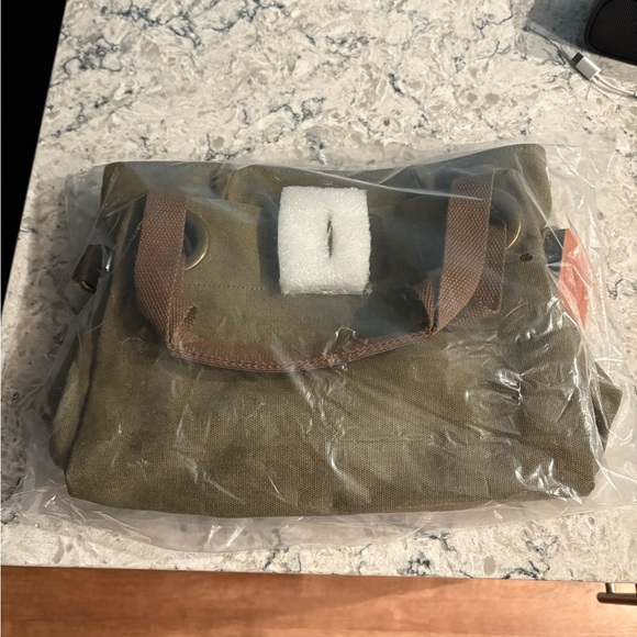 Olive Canvas Shoulder Bag with Brown Straps - Picture 5 of 7